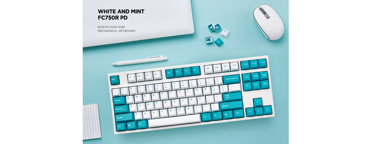 Bàn phím cơ Leopold FC750R PD Blue switch (White Mint) sử dụng bộ keycap đặc trưng của leopold